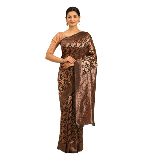 Generic Women's Cotton Woven Design Saree With Unstitched Blouse 5.5Mtr (Green)