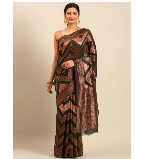 Generic Women's Cotton Woven Design Saree With Unstitched Blouse 5.5Mtr (Green)