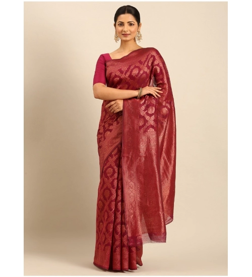 Generic Women's Cotton Woven Design Saree With Unstitched Blouse 5.5Mtr (Magenta)