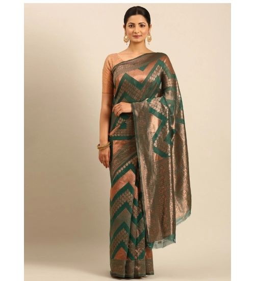 Generic Women's Cotton Woven Design Saree With Unstitched Blouse 5.5Mtr (Green)