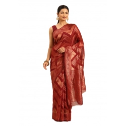 Generic Women's Cotton Woven Design Saree With Unstitched Blouse 5.5Mtr (Maroon)