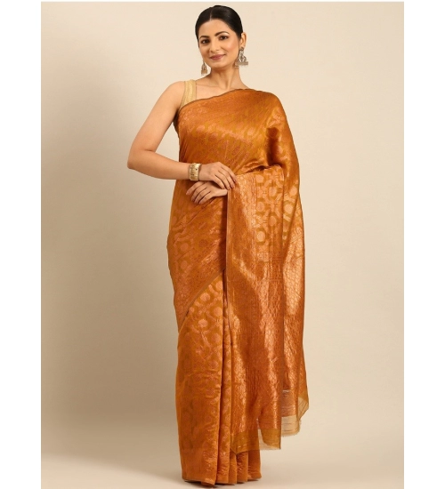 Generic Women's Cotton Woven Design Saree With Unstitched Blouse 5.5Mtr (Mustard)