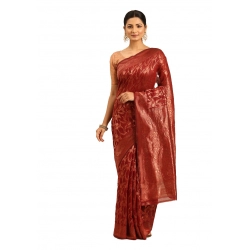 Generic Women's Cotton Woven Design Saree With Unstitched Blouse 5.5Mtr (Red)