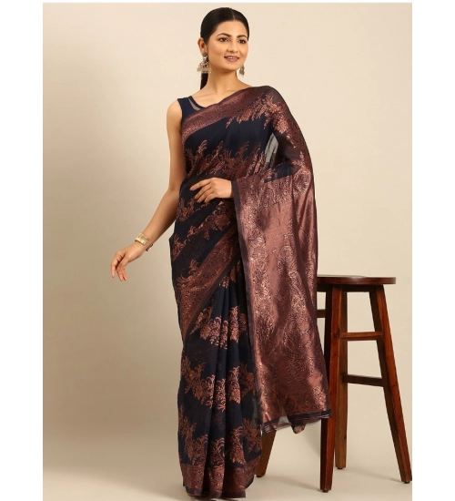 Generic Women's Cotton Woven Design Saree With Unstitched Blouse 5.5Mtr (Black)