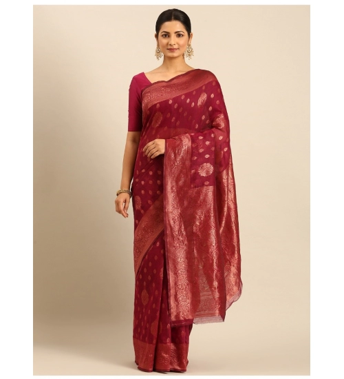 Generic Women's Cotton Woven Design Saree With Unstitched Blouse 5.5Mtr (Pink)