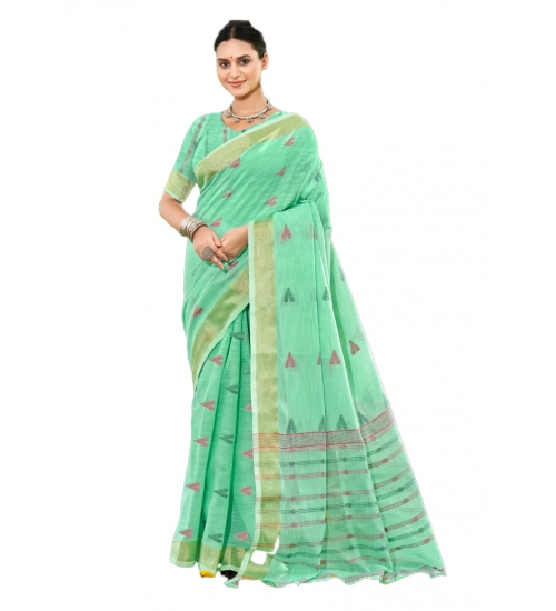 Generic Women's Cotton Printed Saree With Unstitched Blouse 5.5Mtr (Green)
