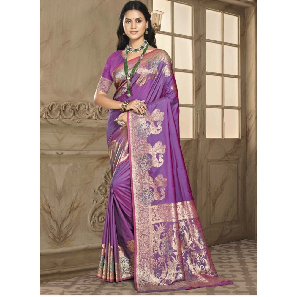 Generic Women's Silk Woven Design Saree With Unstitched Blouse 5.5Mtr (Purple)