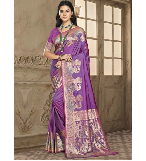 Generic Women's Silk Woven Design Saree With Unstitched Blouse 5.5Mtr (Purple)
