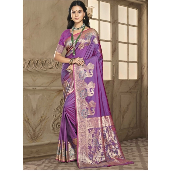 Generic Women's Silk Woven Design Saree With Unstitched Blouse 5.5Mtr (Purple) Generic Women's Silk Woven Design Saree With Unstitched Blouse 5.5Mtr (Purple)