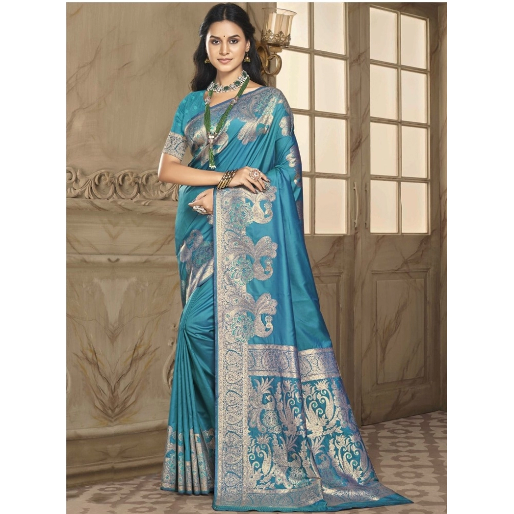 Generic Women's Silk Woven Design Saree With Unstitched Blouse 5.5Mtr (Blue) Generic Women's Silk Woven Design Saree With Unstitched Blouse 5.5Mtr (Blue)