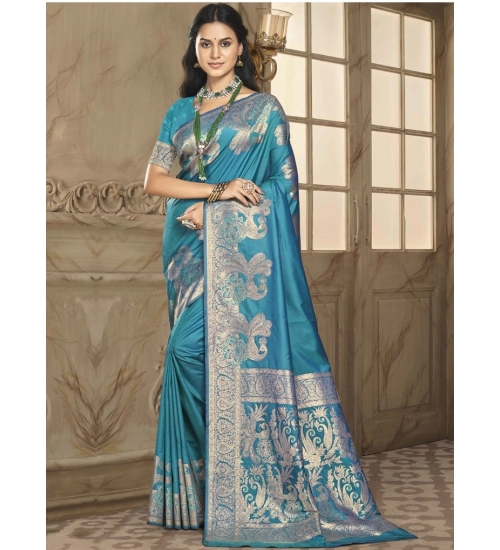 Generic Women's Silk Woven Design Saree With Unstitched Blouse 5.5Mtr (Blue)