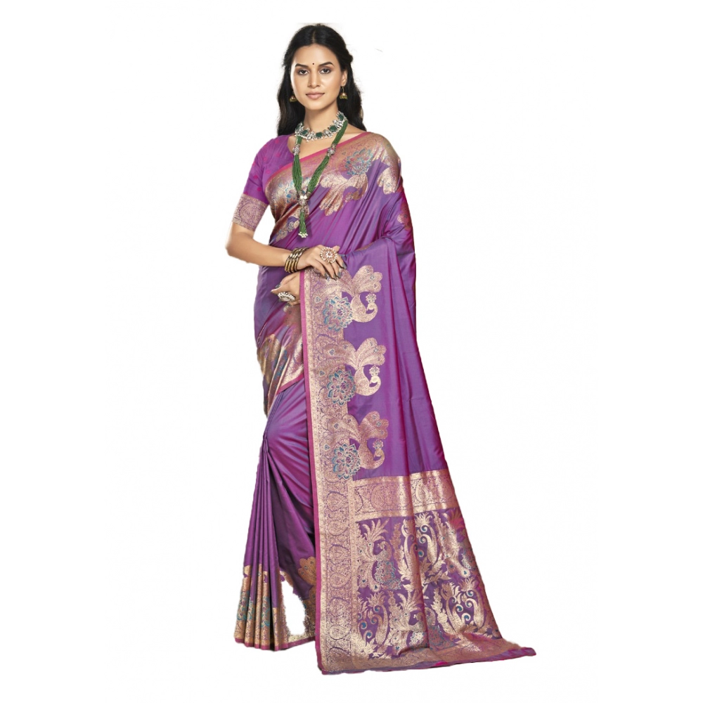 Generic Women's Silk Woven Design Saree With Unstitched Blouse 5.5Mtr (Purple)