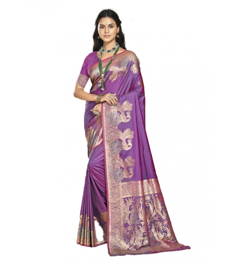 Generic Women's Silk Woven Design Saree With Unstitched Blouse 5.5Mtr (Purple)