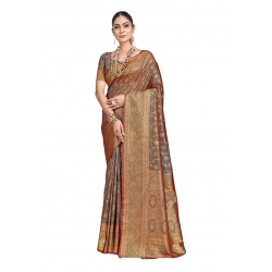 Generic Women's Silk Printed Saree With Unstitched Blouse 5.5Mtr (Grey)
