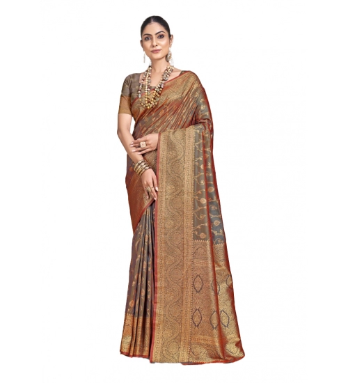 Generic Women's Silk Printed Saree With Unstitched Blouse 5.5Mtr (Grey)