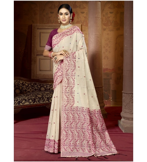 Generic Women's Cotton Printed Saree With Unstitched Blouse 5.5Mtr (Purple)