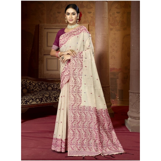 Generic Women's Cotton Printed Saree With Unstitched Blouse 5.5Mtr (Purple)