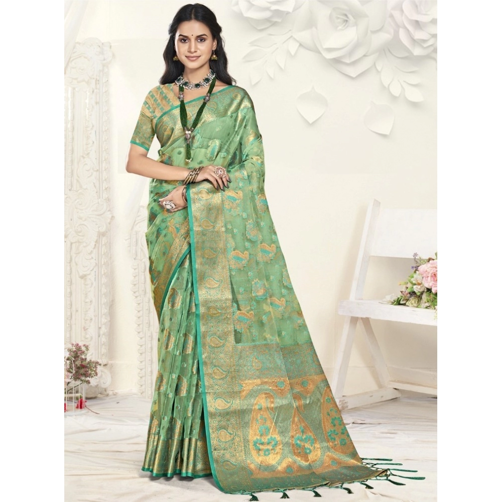 Generic Women's Organza Woven Design Saree With Unstitched Blouse 5.5Mtr (Green) Generic Women's Organza Woven Design Saree With Unstitched Blouse 5.5Mtr (Green)