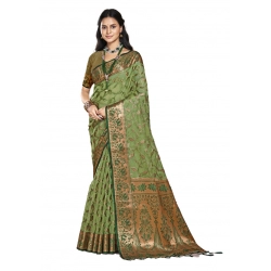 Generic Women's Organza Woven Design Saree With Unstitched Blouse 5.5Mtr (Green)