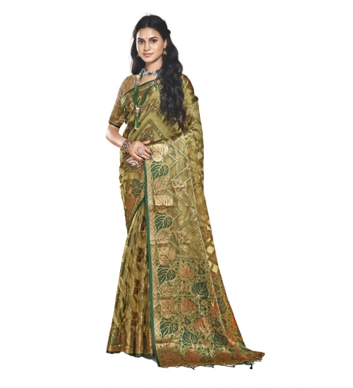 Generic Women's Organza Woven Design Saree With Unstitched Blouse 5.5Mtr (Green)