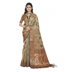 Generic Women's Organza Woven Design Saree With Unstitched Blouse 5.5Mtr (Grey)