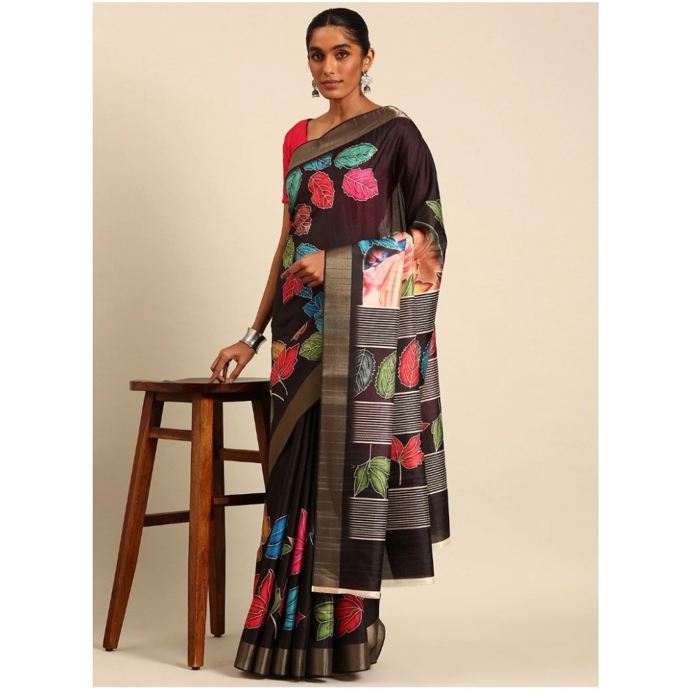 Generic Women's Cotton Printed Saree With Unstitched Blouse 5.5Mtr (Black) Generic Women's Cotton Printed Saree With Unstitched Blouse 5.5Mtr (Black)