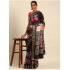 Generic Women's Cotton Printed Saree With Unstitched Blouse 5.5Mtr (Black)