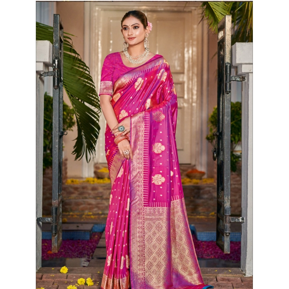 Generic Women's Silk Woven Design Saree With Unstitched Blouse 5.5Mtr (Pink)