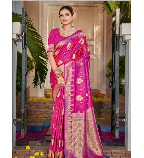 Generic Women's Silk Woven Design Saree With Unstitched Blouse 5.5Mtr (Pink)