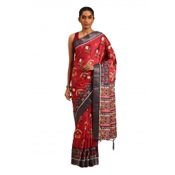 Generic Women's Cotton Printed Saree With Unstitched Blouse 5.5Mtr (Red)