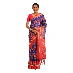 Generic Women's Cotton Printed Saree With Unstitched Blouse 5.5Mtr (Blue)