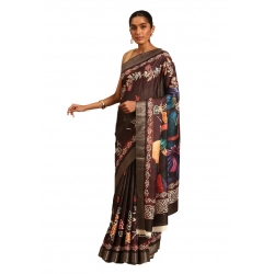 Generic Women's Cotton Printed Saree With Unstitched Blouse 5.5Mtr (Brown)