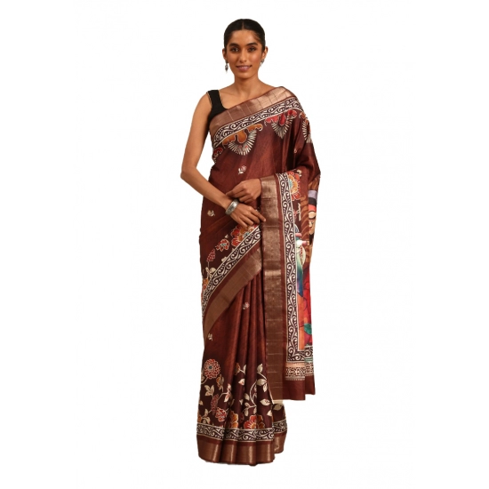 Generic Women's Cotton Printed Saree With Unstitched Blouse 5.5Mtr (Brown) Generic Women's Cotton Printed Saree With Unstitched Blouse 5.5Mtr (Brown)
