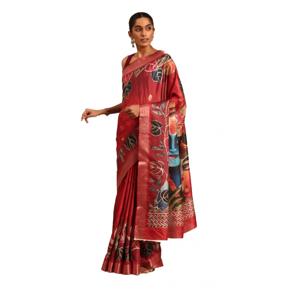 Generic Women's Cotton Printed Saree With Unstitched Blouse 5.5Mtr (Red) Generic Women's Cotton Printed Saree With Unstitched Blouse 5.5Mtr (Red)