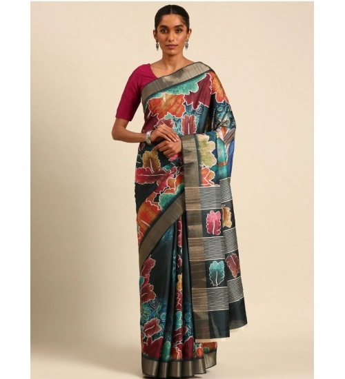 Generic Women's Cotton Printed Saree With Unstitched Blouse 5.5Mtr (Multicolor)