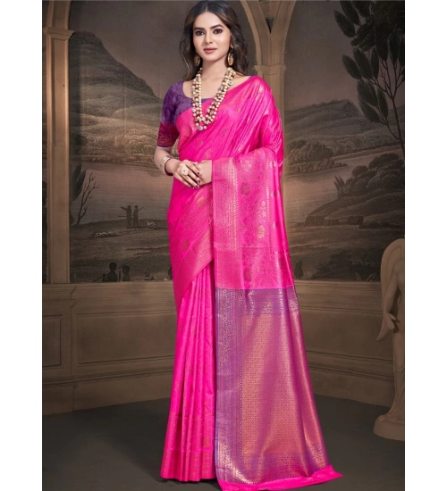 Generic Women's Silk Woven Design Saree With Unstitched Blouse 5.5Mtr (Pink)
