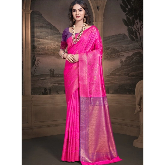 Generic Women's Silk Woven Design Saree With Unstitched Blouse 5.5Mtr (Pink) Generic Women's Silk Woven Design Saree With Unstitched Blouse 5.5Mtr (Pink)