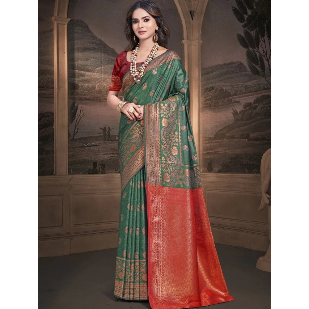 Generic Women's Silk Woven Design Saree With Unstitched Blouse 5.5Mtr (Green)