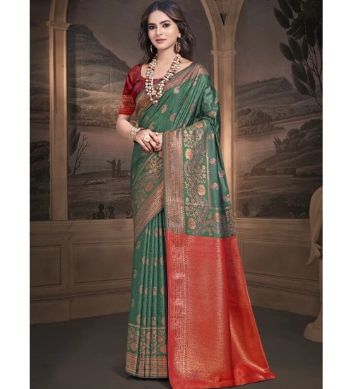 Generic Women's Silk Woven Design Saree With Unstitched Blouse 5.5Mtr (Green)