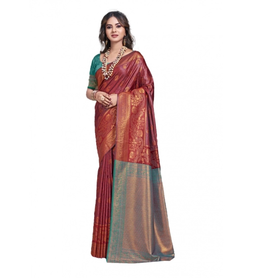 Generic Women's Silk Woven Design Saree With Unstitched Blouse 5.5Mtr (Maroon)