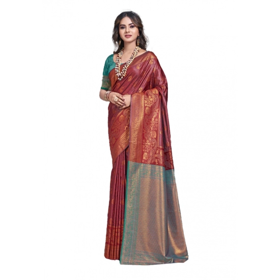 Generic Women's Silk Woven Design Saree With Unstitched Blouse 5.5Mtr (Maroon)