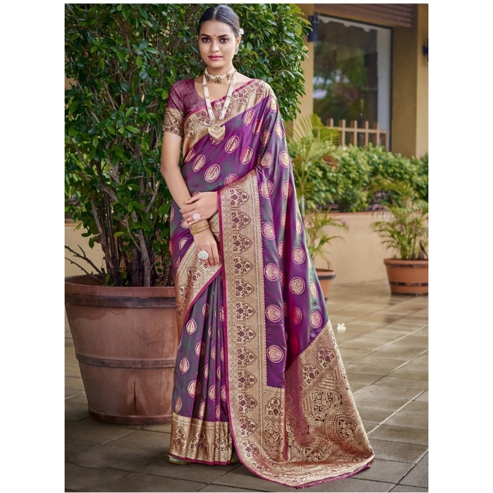 Generic Women's Silk Woven Design Saree With Unstitched Blouse 5.5Mtr (Purple)