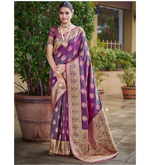 Generic Women's Silk Woven Design Saree With Unstitched Blouse 5.5Mtr (Purple)