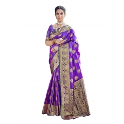 Generic Women's Silk Woven Design Saree With Unstitched Blouse 5.5Mtr (Purple)