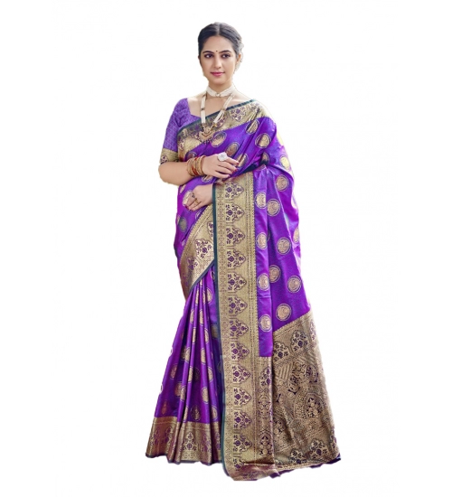 Generic Women's Silk Woven Design Saree With Unstitched Blouse 5.5Mtr (Purple)