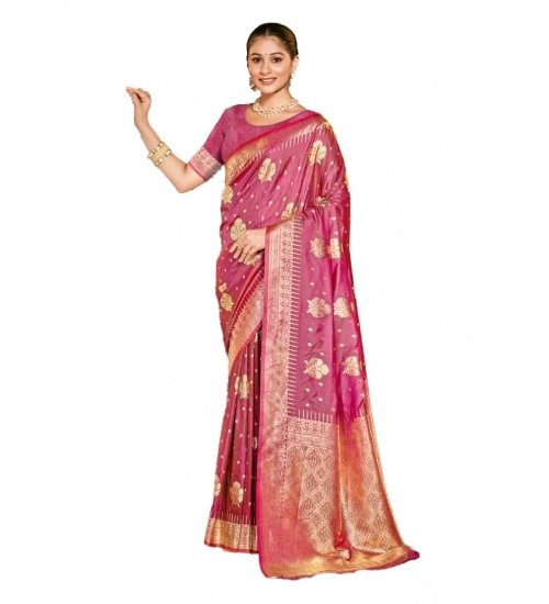 Generic Women's Silk Woven Design Saree With Unstitched Blouse 5.5Mtr (Pink)