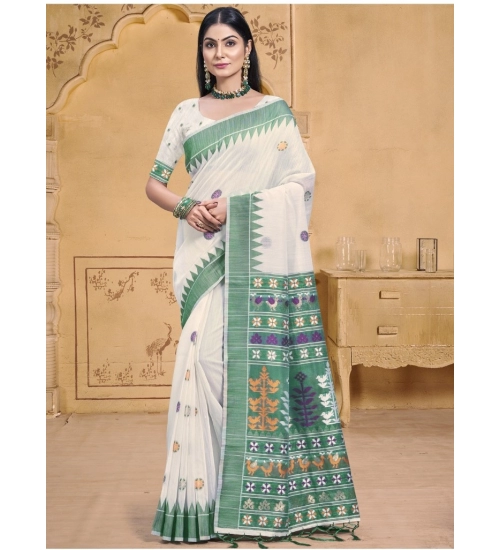 Generic Women's Cotton Printed Saree With Unstitched Blouse 5.5Mtr (Green)
