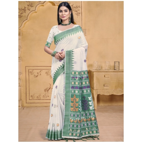 Generic Women's Cotton Printed Saree With Unstitched Blouse 5.5Mtr (Green)