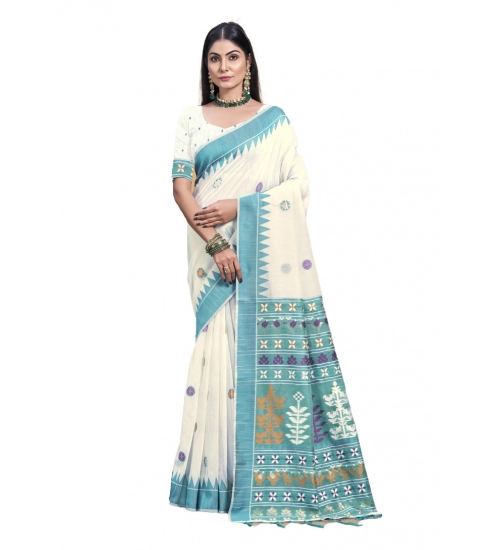 Generic Women's Cotton Printed Saree With Unstitched Blouse 5.5Mtr (Multicolor)