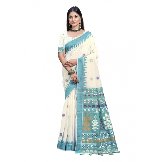 Generic Women's Cotton Printed Saree With Unstitched Blouse 5.5Mtr (Multicolor)